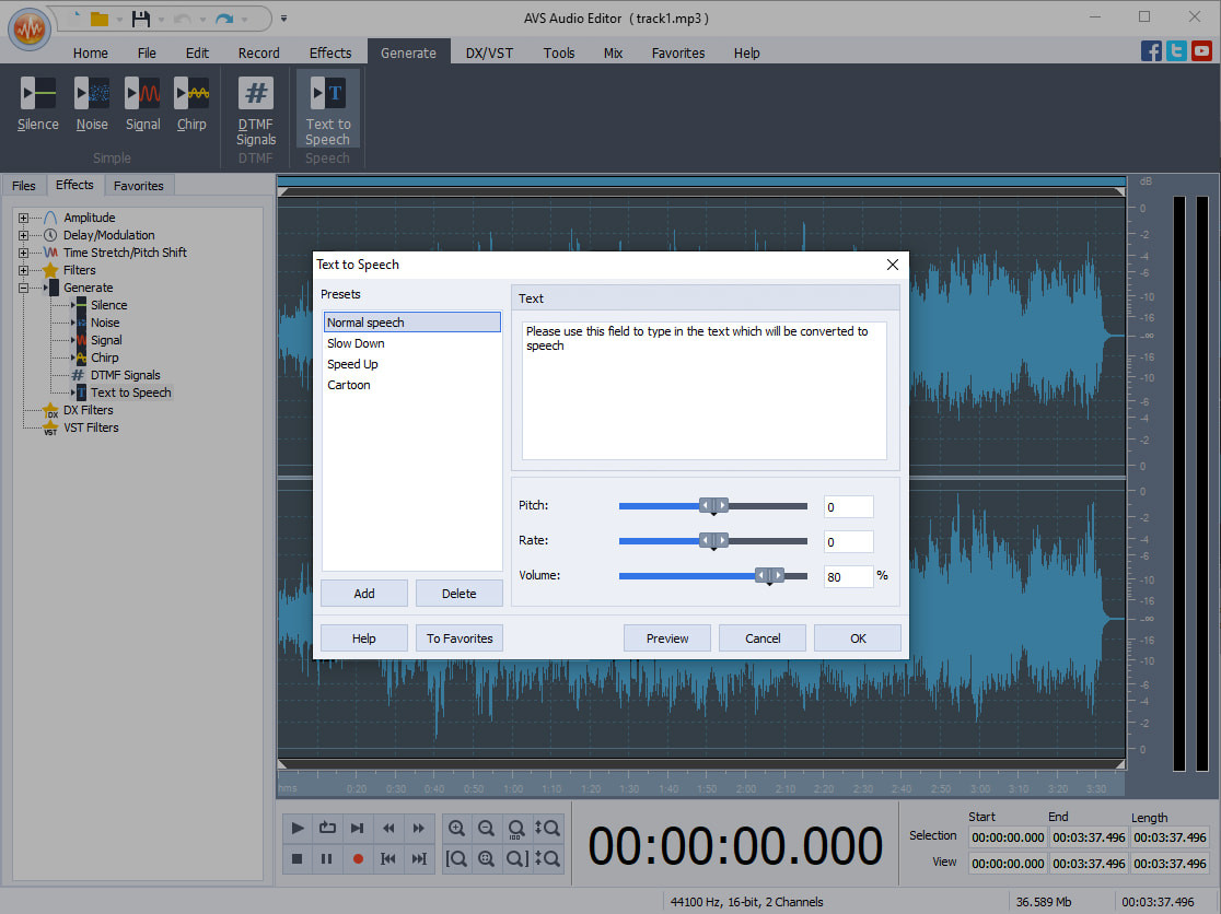 screenshot of AVS Audio Editor